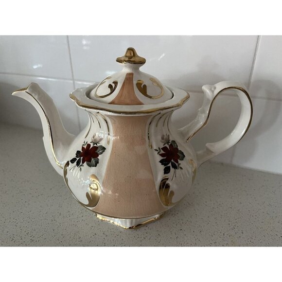 Vintage Price Kensington Tudor Teapot #3624 Gold Plate Trim Early Georgian - Picture 1 of 16